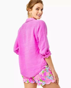 Lilly Pulitzer Tops Sea View Linen Button Down Top (Amethyst)