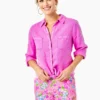 Lilly Pulitzer Tops Sea View Linen Button Down Top (Amethyst)
