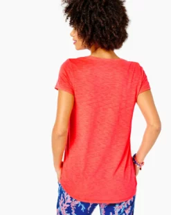 Lilly Pulitzer Tops Etta V-Neck Top (Spicy Coral)