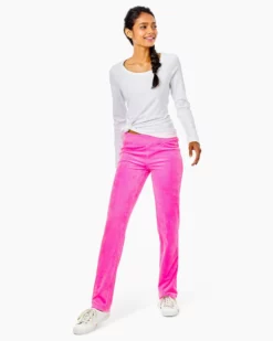 Lilly Pulitzer Dorsey Velour Pant (Plumeria Pink) Bottoms