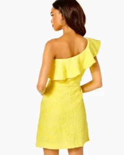 Lilly Pulitzer Kipton One-Shoulder Romper (Calla Yellow Pineapple Pucker Jacquard) Dresses