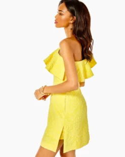 Lilly Pulitzer Kipton One-Shoulder Romper (Calla Yellow Pineapple Pucker Jacquard) Dresses
