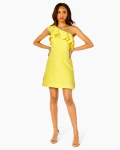 Lilly Pulitzer Kipton One-Shoulder Romper (Calla Yellow Pineapple Pucker Jacquard) Dresses