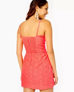 Lilly Pulitzer Jesse Ruffle Eyelet Romper (Spicy Coral Neon Sunburst Eyelet) 5 Lilly Pulitzer Jesse Ruffle Eyelet Romper (Spicy Coral Neon Sunburst Eyelet)