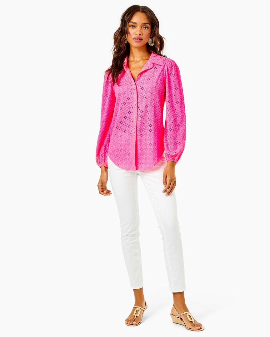Lilly Pulitzer Sea Breeze Eyelet Button Up (Pink Isle Ditsy Diamond) 3 Lilly Pulitzer Sea Breeze Eyelet Button Up (Pink Isle Ditsy Diamond)