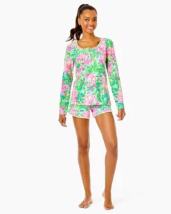 Lilly Pulitzer PJ Knit Henley Top (Fruity Flamingo)