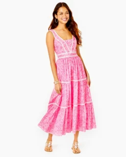 Lilly Pulitzer Dresses Pollie Cotton Midi Dress (Pink Shandy)