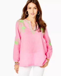 Lilly Pulitzer Coby Linen Tunic Top (Pink Shandy)
