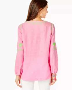 Lilly Pulitzer Coby Linen Tunic Top (Pink Shandy)