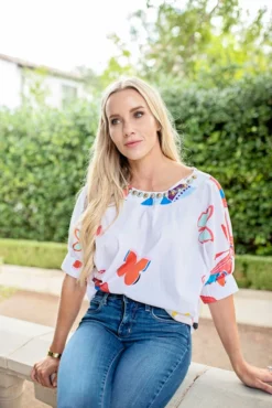 Sheridan French Tops Flora Blouse (White Butterflies)
