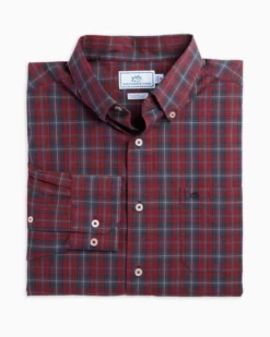 Southern Tide Skipjack Heather Roband Plaid Sport Shirt (Heather Chianti) Tops