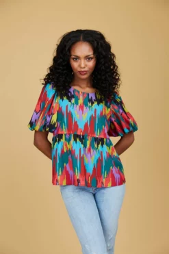Crosby By Mollie Burch Tops Remi Top (Electric Ikat)