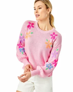 Lilly Pulitzer Tops Laletta Embroidered Sweater (Calla Lilly Pink Embroidered Florals)