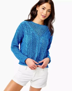 Lilly Pulitzer Tops Maxcy Mix-Stitched Sweater (Ikat Blue)
