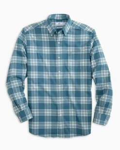 Southern Tide Long Sleeve Flannel Performance Sportshirt (Blue Ivy)