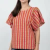 Ivy Jane Tops Stripe And Flutter Top (Red)