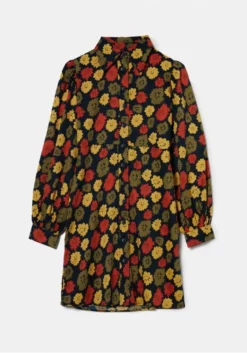 OO Boutique Floral Print Satin Mini Shirt Dress
