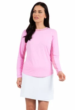 IBKUL Tops Long Sleeve Crew Neck With Mesh (Candy Pink)