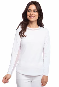 IBKUL Outerwear Long Sleeve Crew Neck With Mesh (White)