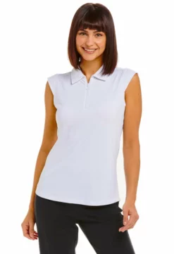 IBKUL Solid Sleeveless Polo (White) Tops