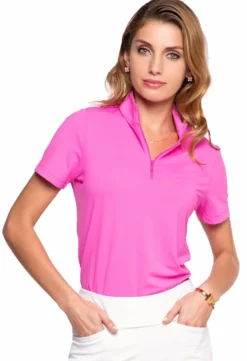 IBKUL S/S Mock Neck (Hot Pink) Tops