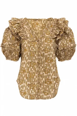 Anna Cate Jolie Blouse (Gold Tribal)