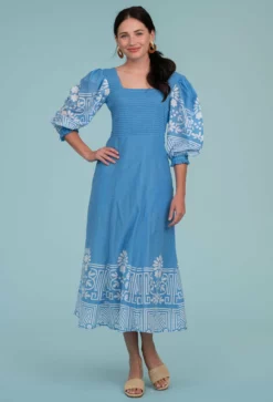 Olivia James The Label Bridget Midi Dress (Garden Gate Sky)