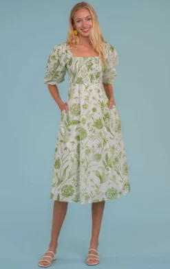 Olivia James The Label Bridget Midi Dress (Toile Leaf)