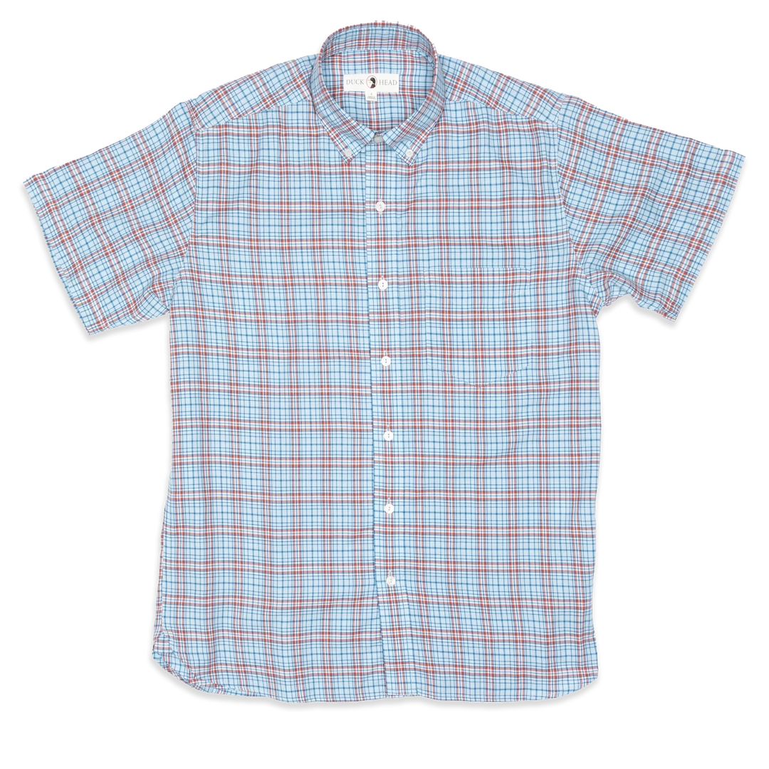 Duckhead Tops Bristol Plaid Twill Short Sleeve Shirt (Sky Blue) 3 Duckhead Tops Bristol Plaid Twill Short Sleeve Shirt (Sky Blue)