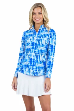 IBKUL Rue Print L/S Mock Neck Top (Navy)