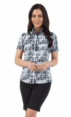 IBKUL Rue Print S/S Mock Neck (Black) Tops