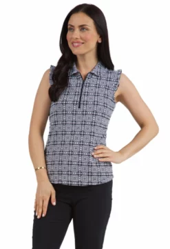 IBKUL Sleeveless Zip Polo (Pricilla White) Tops