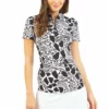 IBKUL Bianca Print Short Sleeve Mock Neck (Black/White) 1 IBKUL Bianca Print Short Sleeve Mock Neck (Black/White)