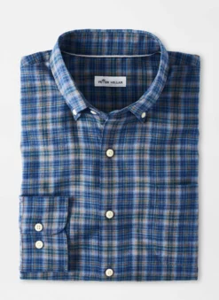 Peter Millar Autumn Soft Greenwood Cotton Sports Shirt (NAV) Tops