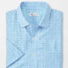Peter Millar Caddie Club Performance Poplin Sport Polo (Cottage Blue) Tops