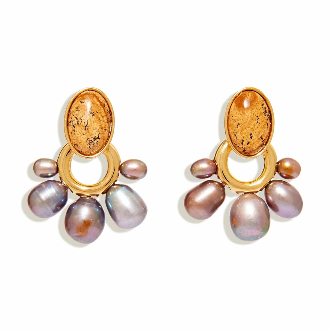 Mignonne Gavigan Accessories Adelaide Pearl Drop Earring (Jasper Light Brown) 3 Mignonne Gavigan Accessories Adelaide Pearl Drop Earring (Jasper Light Brown)