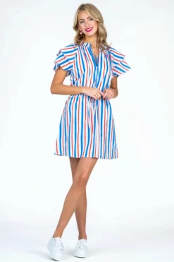 Olivia James The Label Tinsley Dress (Harbour Stripe Cherry) Dresses