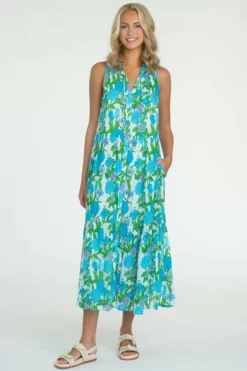 Olivia James The Label Ro Long Dress (Mod Floral Aqua) Dresses