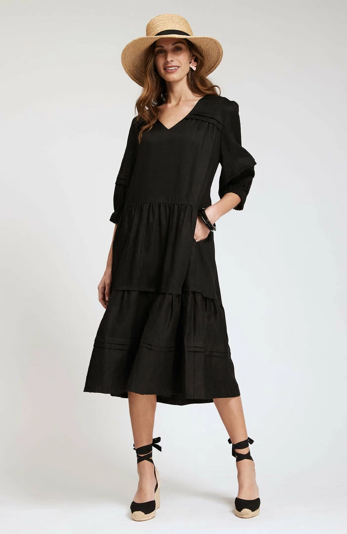 Tyler Boe Meghan Linen Midi Dress (Black) 3 Tyler Boe Meghan Linen Midi Dress (Black)