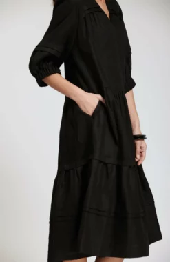 Tyler Boe Meghan Linen Midi Dress (Black)