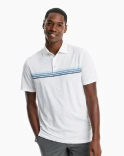 Southern Tide Tops Driver Abott Striped Performance Polo (Classic White)