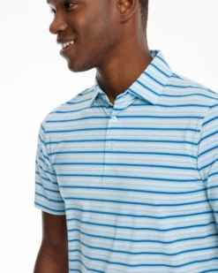 Southern Tide Breeze Basin Stripe Perforated Polo (Brisk Blue)