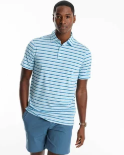 Southern Tide Breeze Basin Stripe Perforated Polo (Brisk Blue)