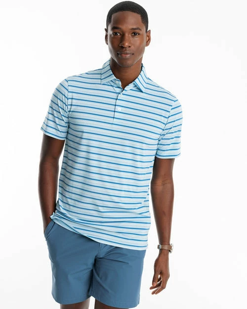 Southern Tide Breeze Basin Stripe Perforated Polo (Brisk Blue) 3 Southern Tide Breeze Basin Stripe Perforated Polo (Brisk Blue)