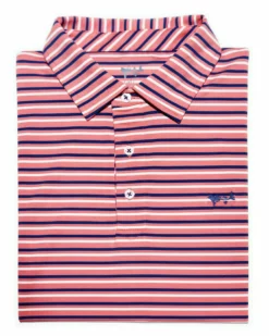 Coastal Cotton Stripe Performance Polo (Coral Indigo) Tops