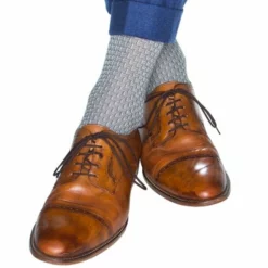 Dapper Classic Accessories Mercury Gray W/ Cream Basket Weave Fine Merino Wool Sock