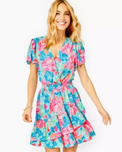 Lilly Pulitzer Maryanne Flutter Sleeve Dress (Surf Blue Luscious Lions) Dresses