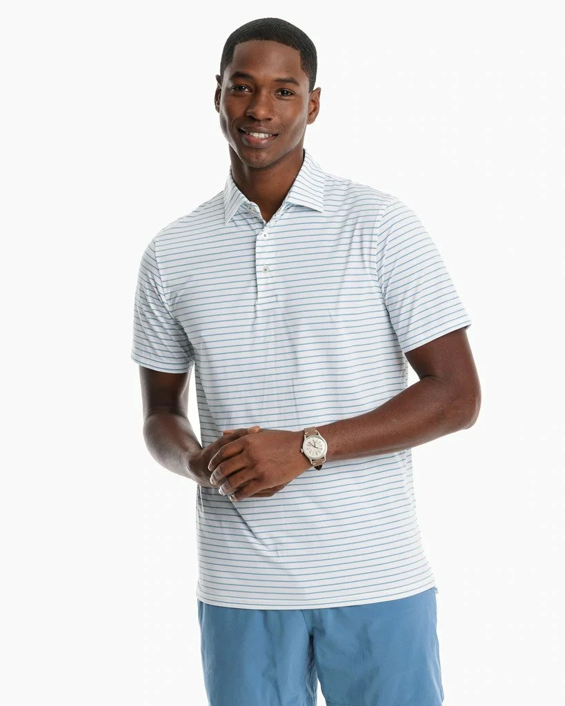 Southern Tide Breeze Dunes Striped Perforated Polo (Classic White)