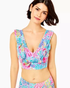 Lilly Pulitzer Sucre Ruffle Sports Bra (Splashdance) Tops
