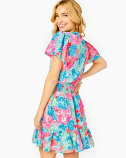 Lilly Pulitzer Maryanne Flutter Sleeve Dress (Surf Blue Luscious Lions) Dresses